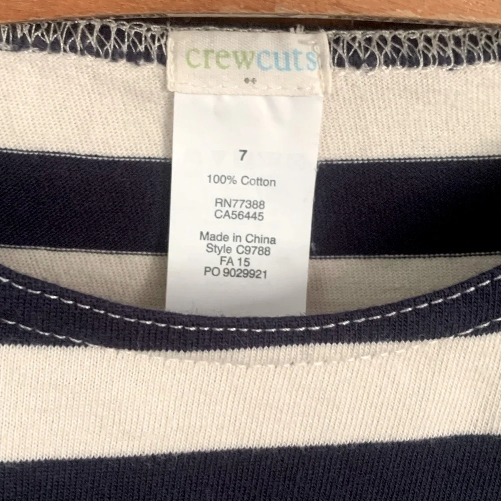 Crewcuts Girl’s 8 M Striped cotton Dress blue white burgundy Red J.Crew Holiday - Picture 2 of 3